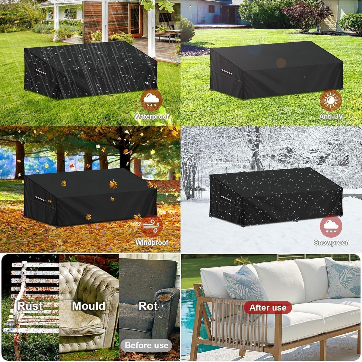 ABDECKUNG für Gartensofa 260x102x89/61cm Wasserdicht - Schwarz, Kunststoff (1/1/1cm)