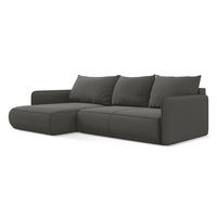 ECKSOFA mit Schlaffunktion Samt Stoff Grau - Dunkelgrau/Schwarz, Kunststoff/Textil (148/240cm) - Makamii