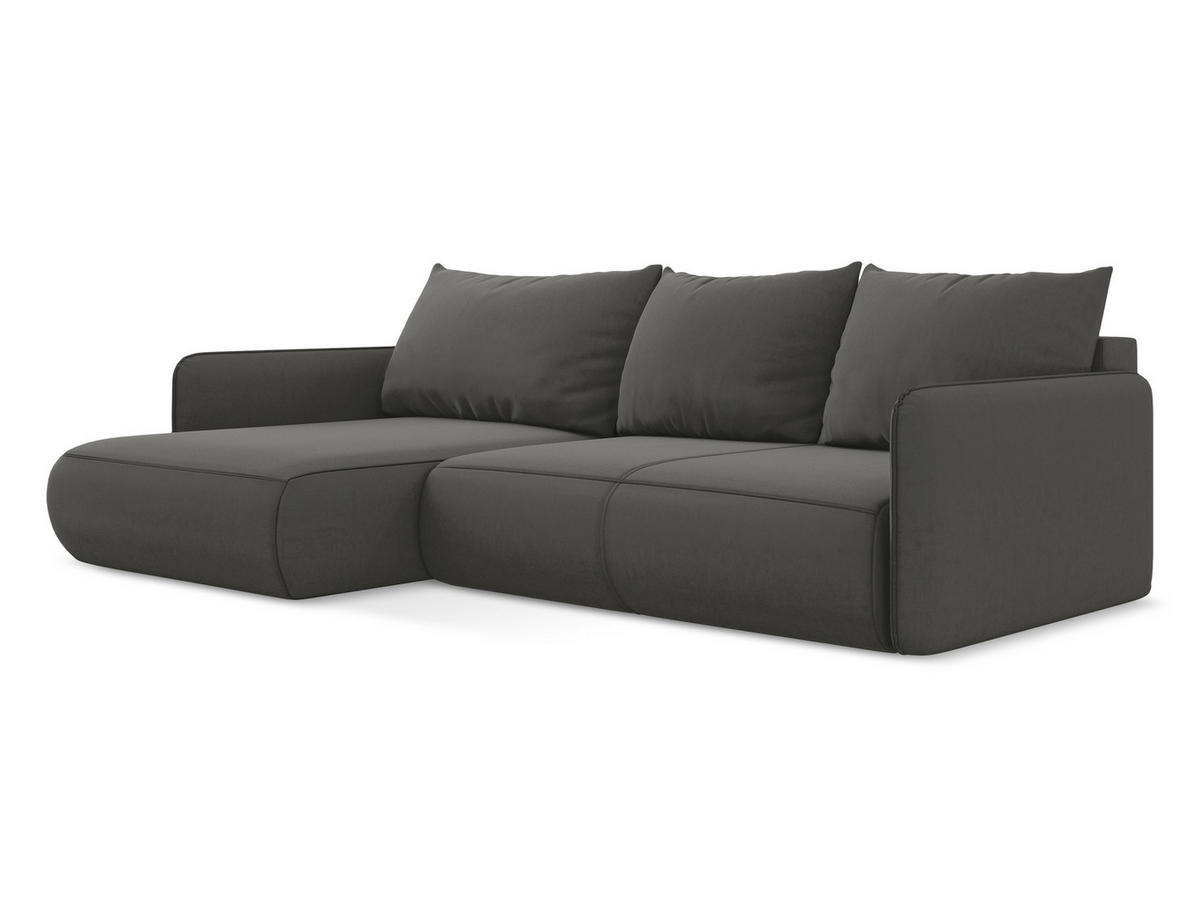 ECKSOFA mit Schlaffunktion Samt Stoff Grau - Dunkelgrau/Schwarz, Kunststoff/Textil (148/240cm) - Makamii