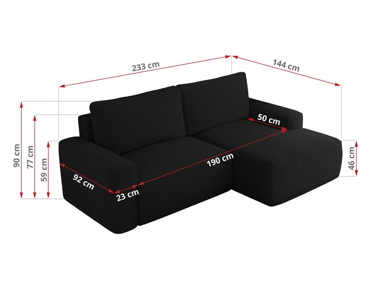 ECKSOFA BELLUNO L Schwarz Boucle - Rechts - Schwarz, Textil (233/144cm) - MKS