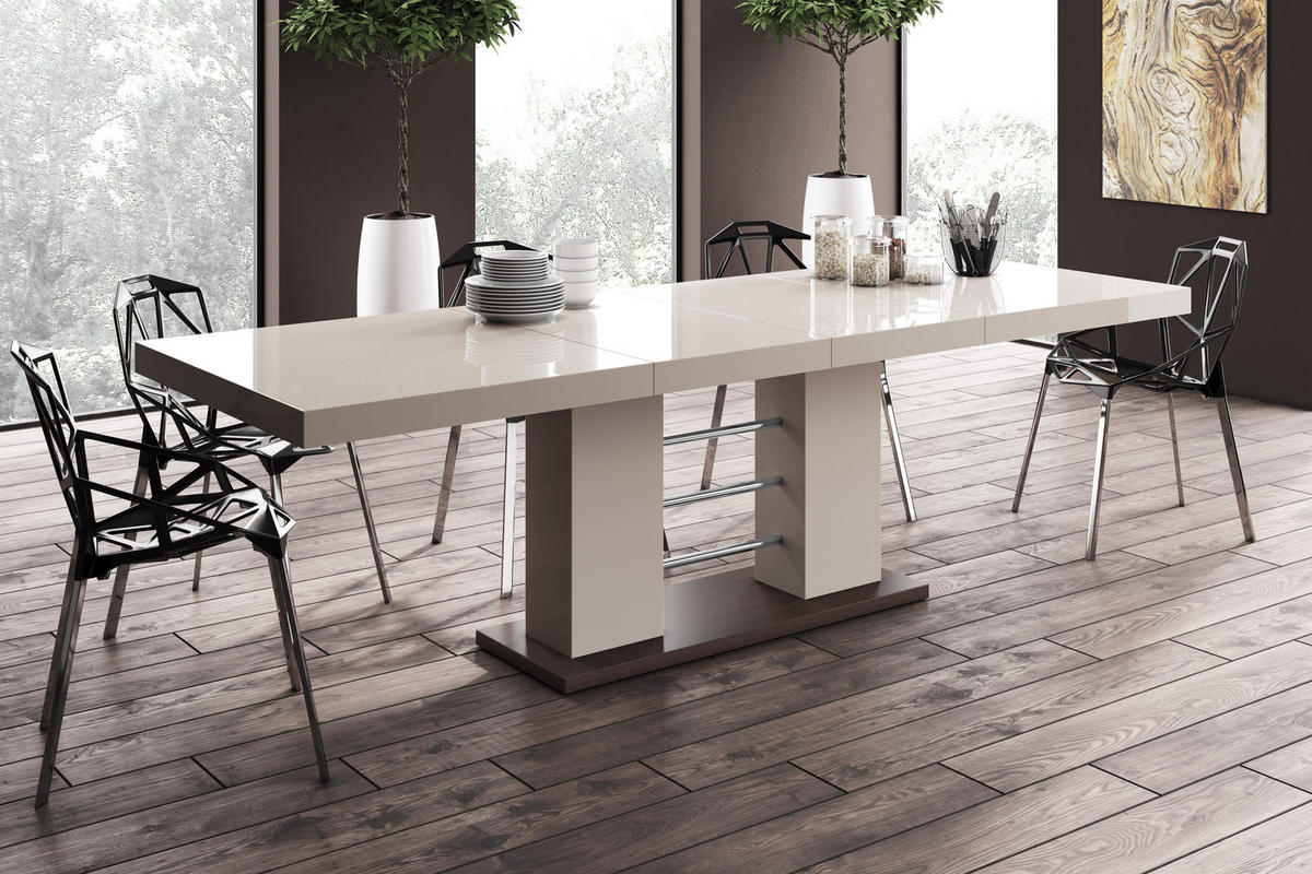 ESSTISCH rechteckig Cappuccino Hochglanz 160/89/75 cm - Weiß Hochglanz/Cappuccino, Holzwerkstoff (89/160/75cm) - designimpex