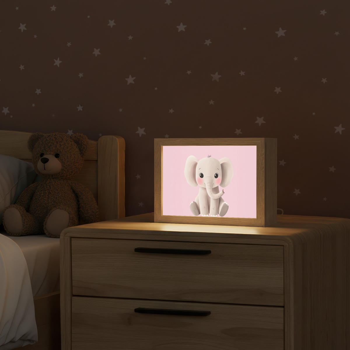 NACHTTISCHLAMPE Elefant - Baby - Rosa - Cartoon 20x15 cm - Rosa, Holzwerkstoff (8/20/15cm)