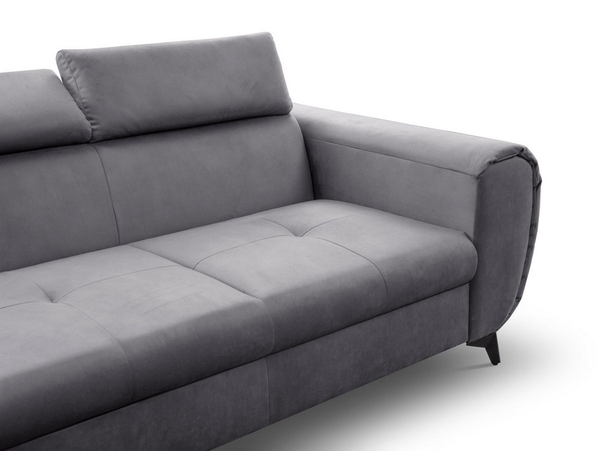 ECKSOFA MAGIA L-S Grau Plüsch-Stoff mit Schlaffunktion - Grau, Holz (260/217cm) - MASSENO