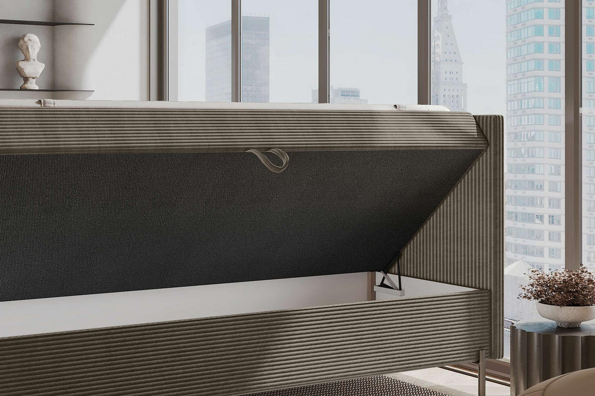 BOXSPRINGBETT VERO Cordstoff Cappuccino 200/200 cm - Schwarz/Cappuccino, Holzwerkstoff/Textil (200/200cm) - 99rooms