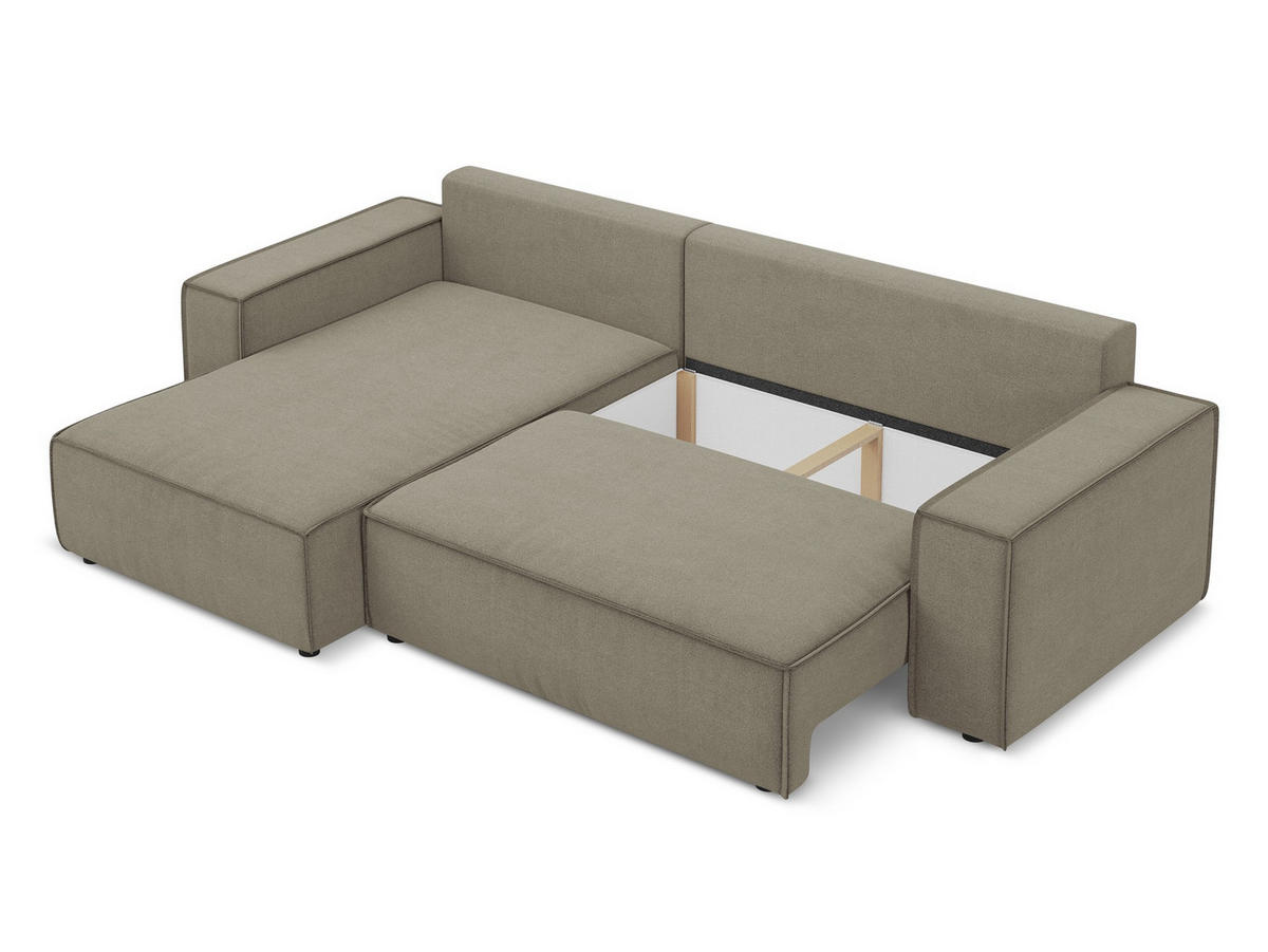 ECKSOFA mit Schlaffunktion Strukturstoff Stoff Beige - Beige/Schwarz, Kunststoff/Textil (185/290cm) - Makamii