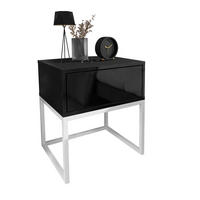 NACHTTISCH BLANCO LOFT Schwarz Hochglanz auf weißem Gestell PUSH OPEN - Schwarz Hochglanz, Holzwerkstoff (45/53/37cm) - Lookway