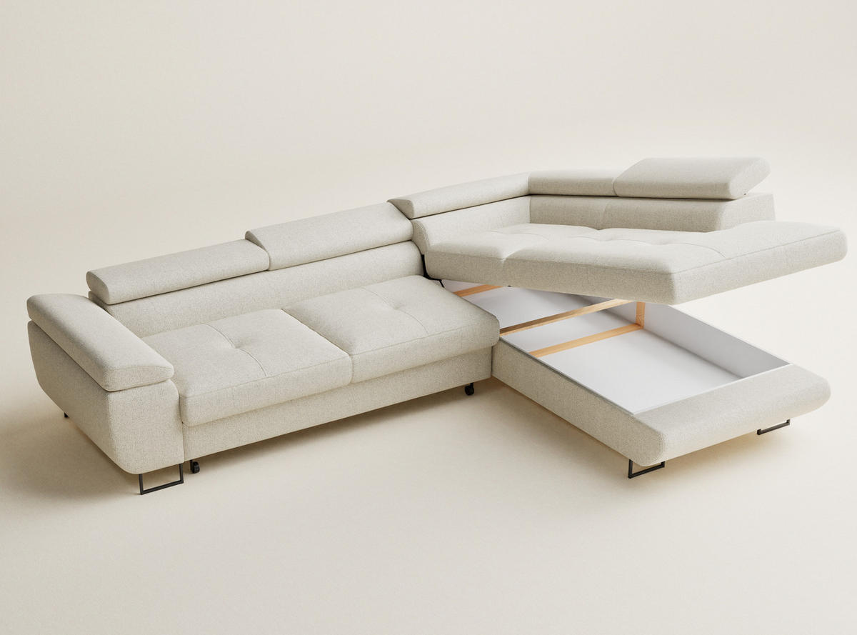 ECKSOFA MIT SCHLAFFUNKTION Concord Creme Webstoff - Creme/Schwarz, Holz/Holzwerkstoff (277/203cm) - Maison de Reve