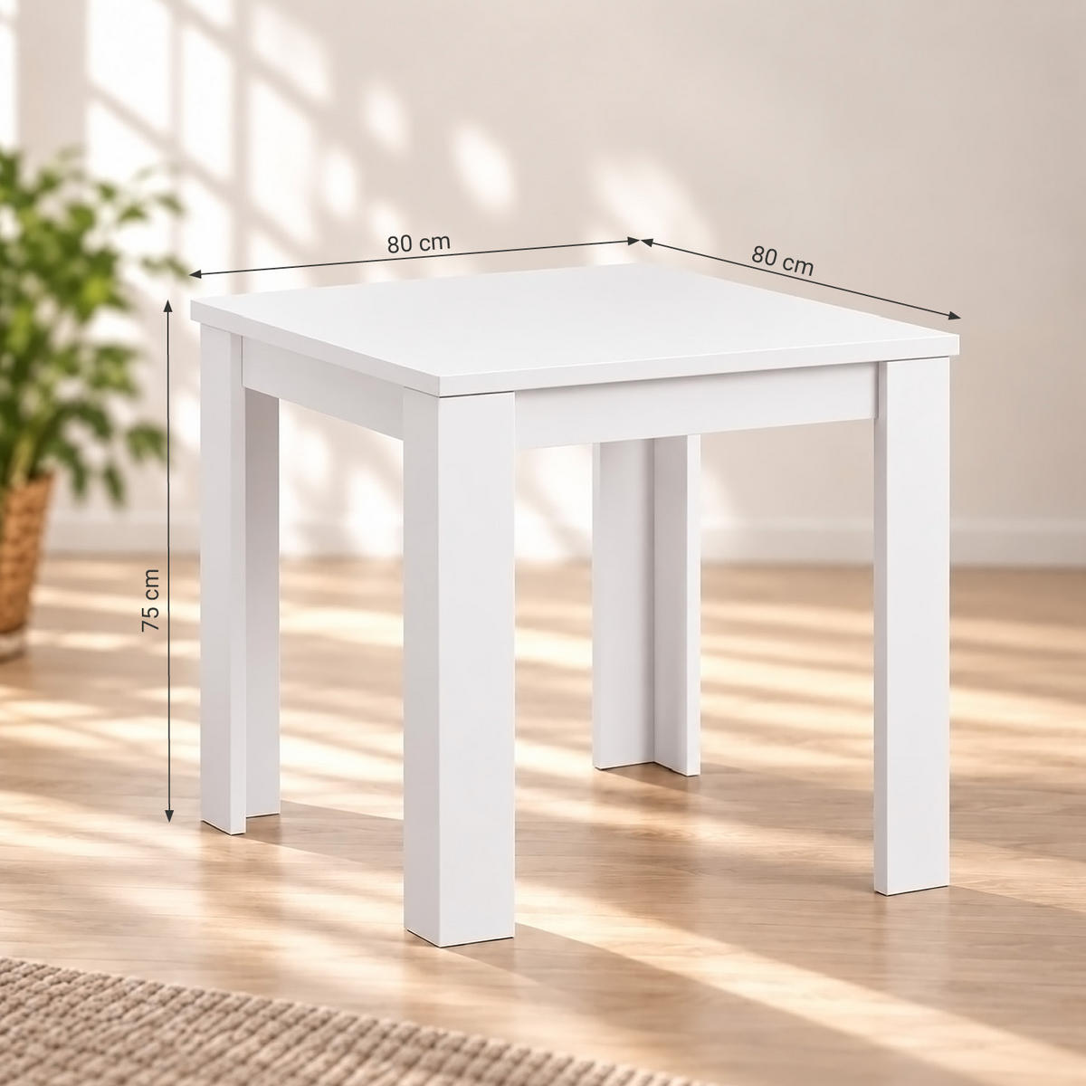 TISCHGRUPPE 80/80 cm Weiß mit 2 Stühlen - Weiß/Naturfarben, Holz/Kunststoff (80/80/80cm) - Homestyle4u