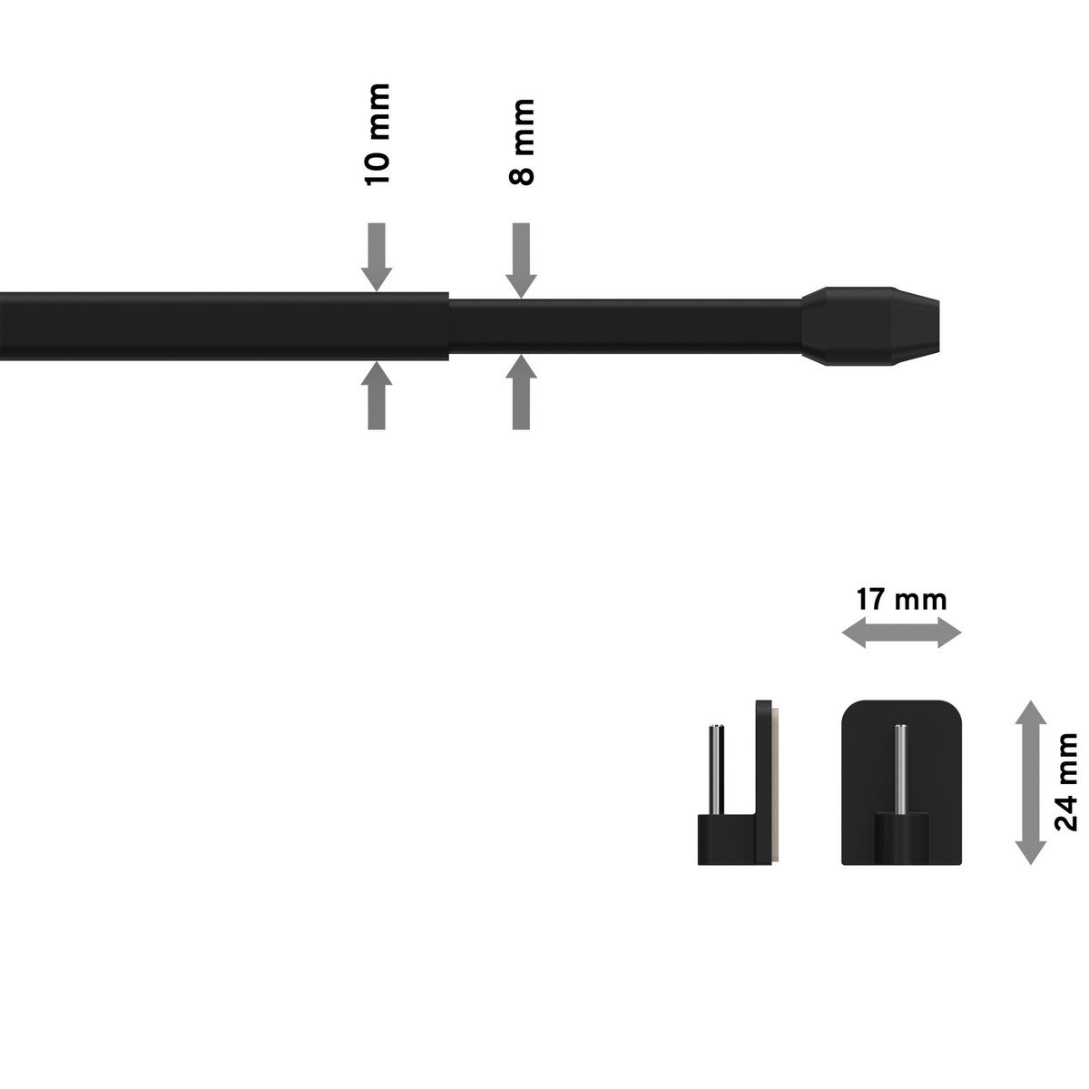 SCHEIBENSTANGEN / VITRAGESTANGEN MIT KLEBEHAKEN Geno 80-140 cm, oval, Schwarz, Packung 2 Stück - Schwarz, Kunststoff/Metall (1.2/2.4/140cm) - INTERDECO