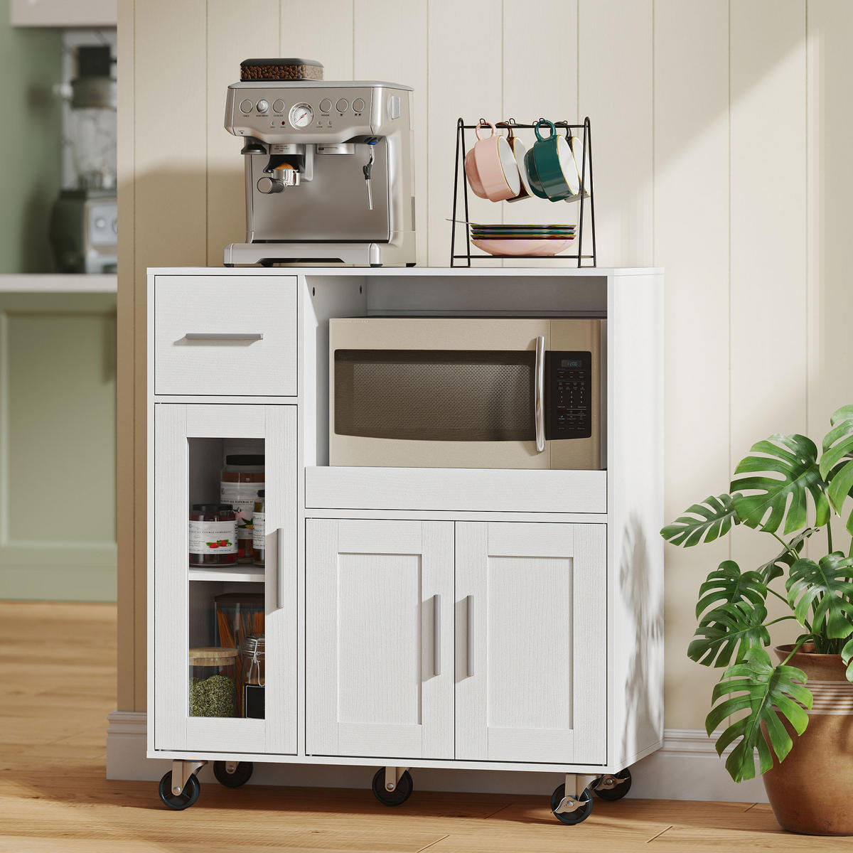 KÜCHENWAGEN mit Ausziehbarem Tablett Weiß - Silberfarben/Weiß, Holzwerkstoff/Metall (40/88.7/80cm) - HOMCOM
