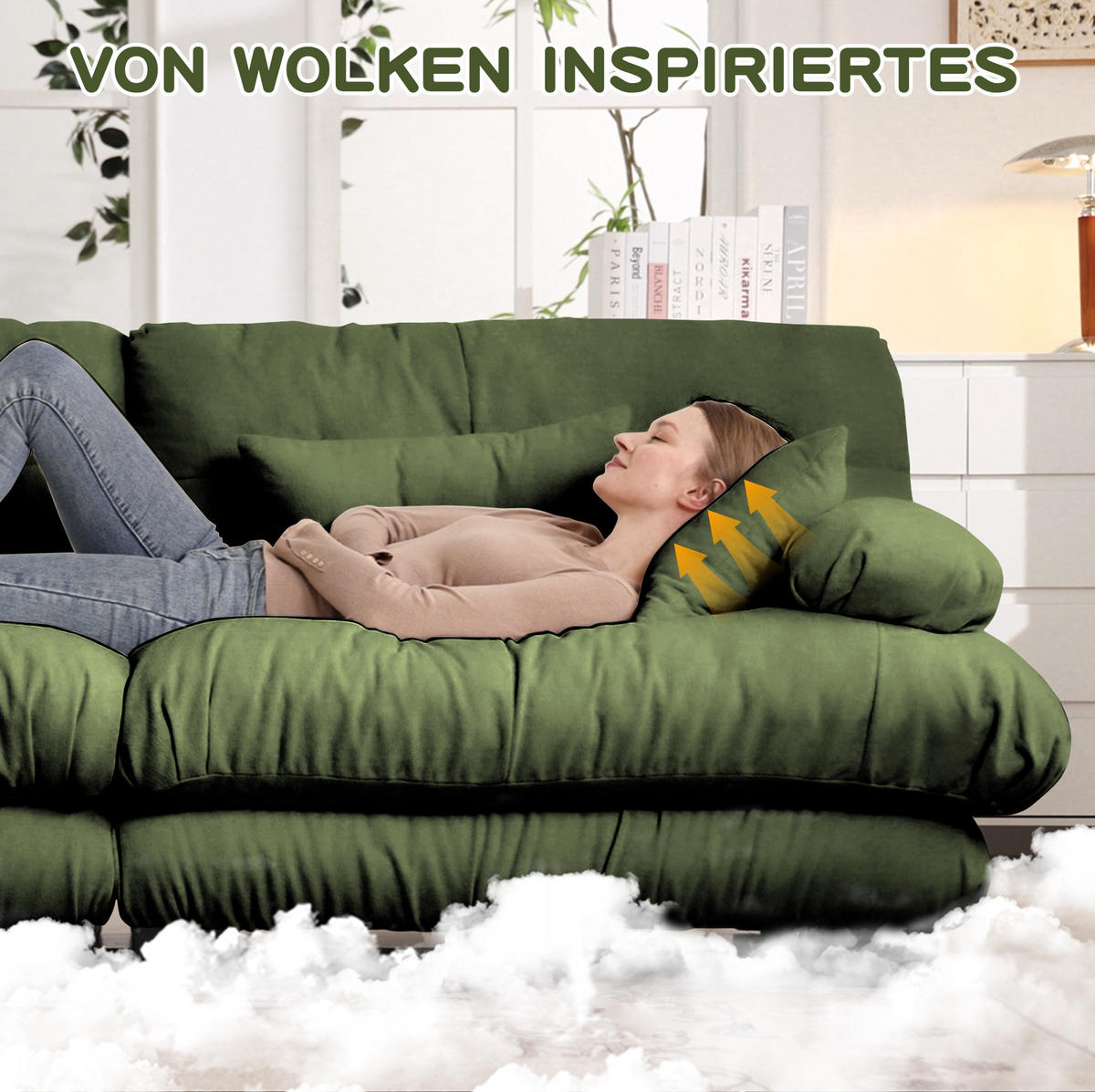 ECKSOFA 406/77/81 cm 4-Sitzer grün aus Chenille mit modularem Tiefensitz - Grün, Textil (77/406cm) - OKWISH