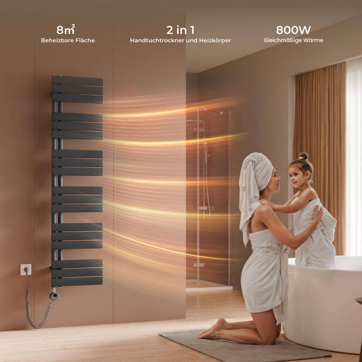 HANDTUCHHEIZKÖRPER 159,9/40 cm anthrazit elektrisch 800 W mit WLAN-Thermostat - Anthrazit, Metall (40/160/5.9cm) - S'AFIELINA