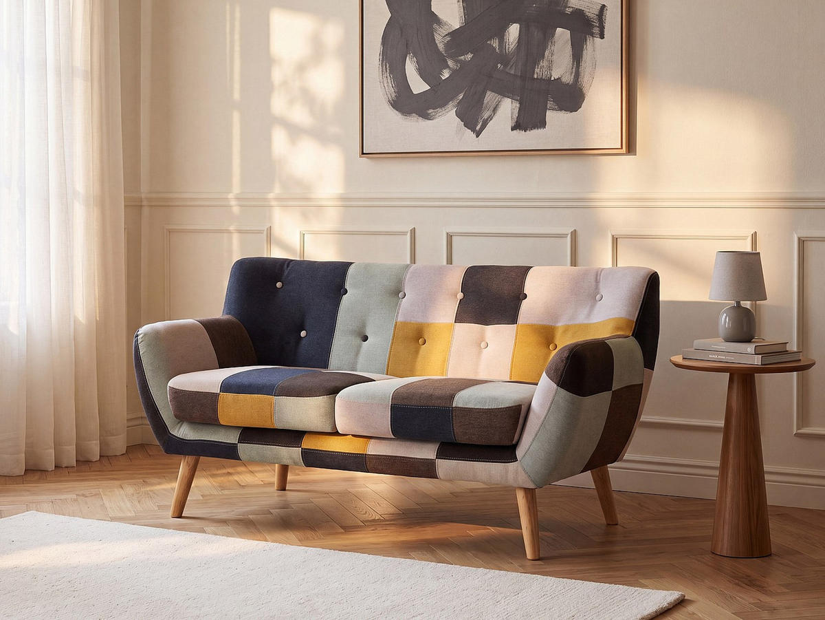 SOFA - 2 Personen - stoff - mehrfarbig Serti - Multicolor, Holz/Textil (158/81/80.5cm) - Vente-Unique