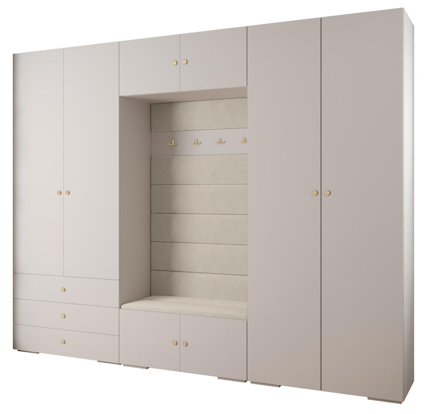 Abiks Möbel Garderoben-Set Weiß, Beige, Gold 300x236.7x47 cm