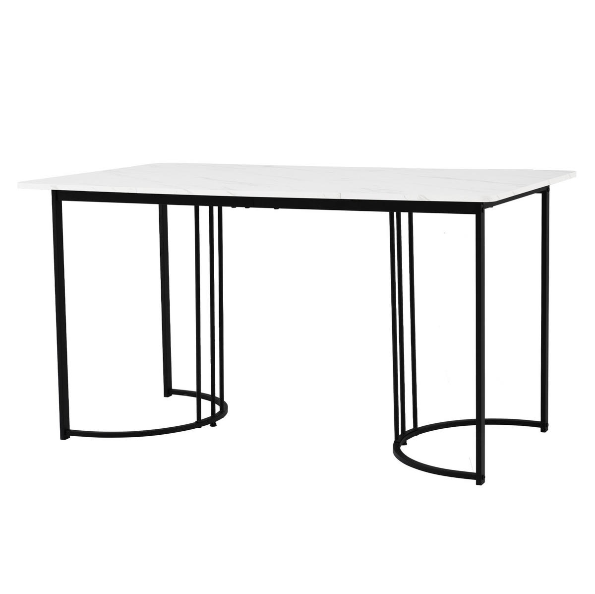 JEDÁLENSKÝ stôl 140/80 cm biely, MDF s mramorovým dekorom a kovovou konštrukciou - biela, kompozitné drevo (140/80/75cm) - BEAOK