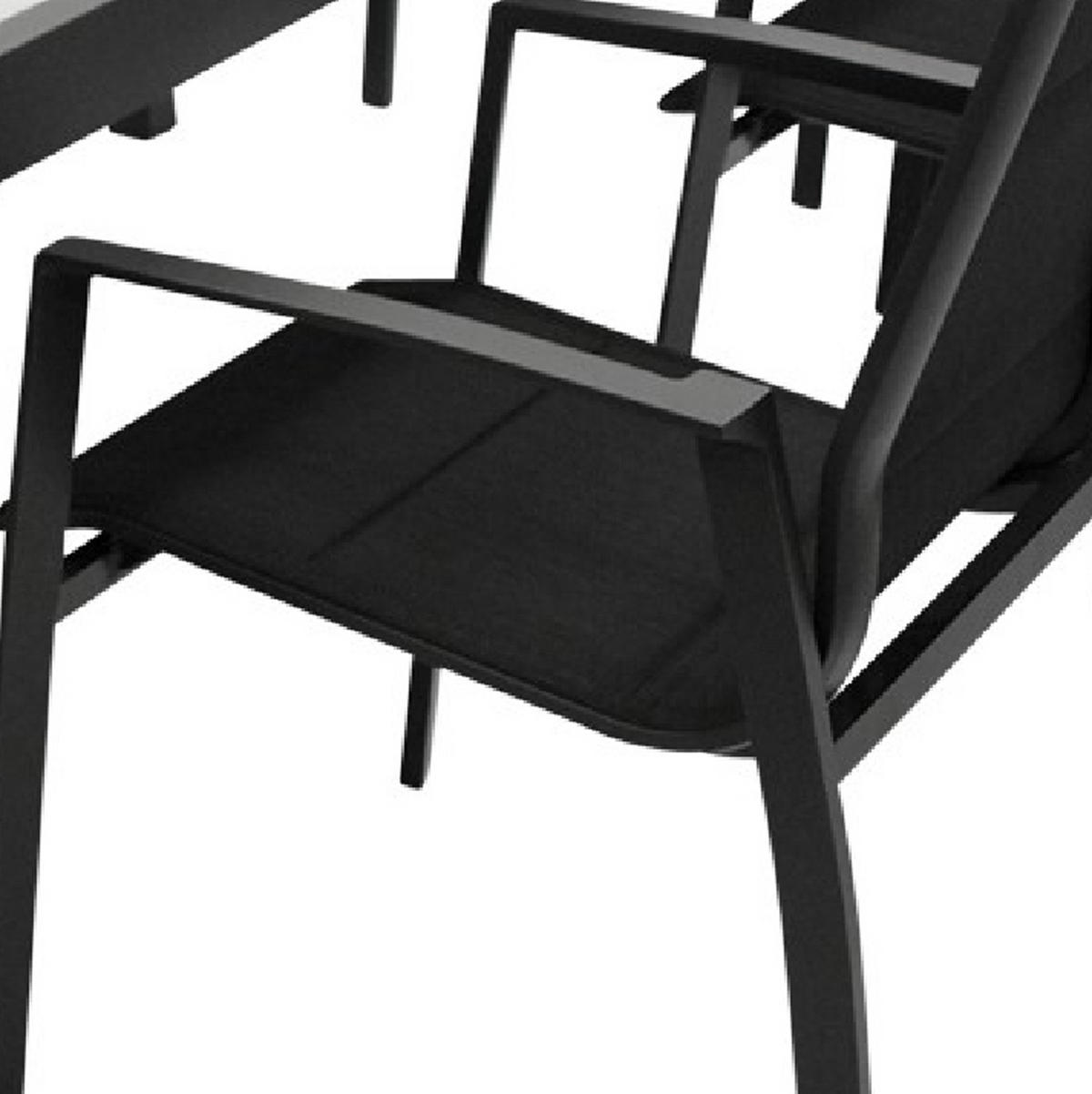 GARTEN-GARNITUR Ashford - 7-teilige Garten-Essgruppe (6x Stapelsessel mit Armlehnen, 1x Ausziehtisch 180/240x100cm), Gestell Aluminium - Schwarz, Metall - TPFGarden
