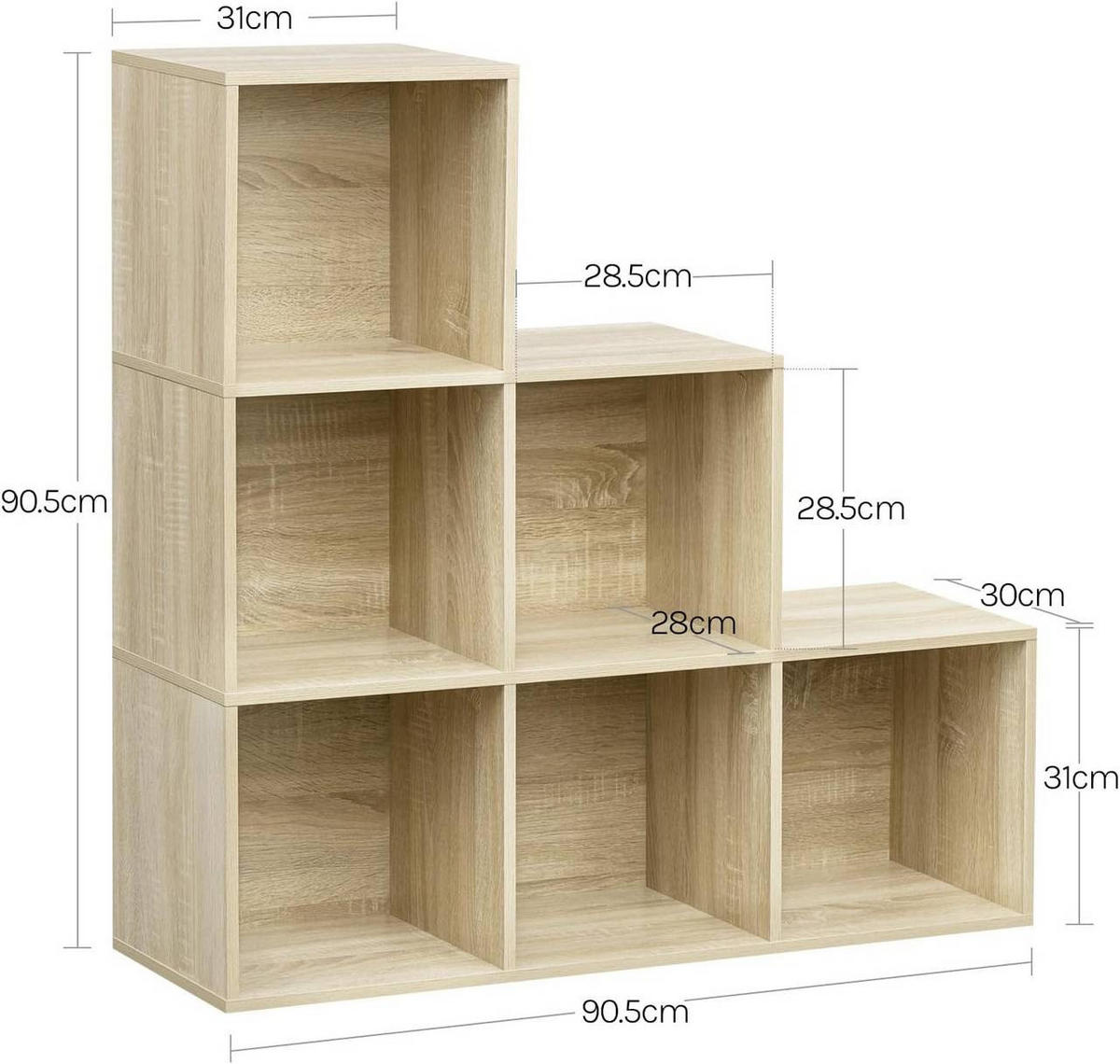 REGALE Bücherregal mit 6 Fächern, 90,5x90,5x30 cm, Helle Eiche - Eichefarben, Holzwerkstoff (90.5/90.5/30cm) - Woltu