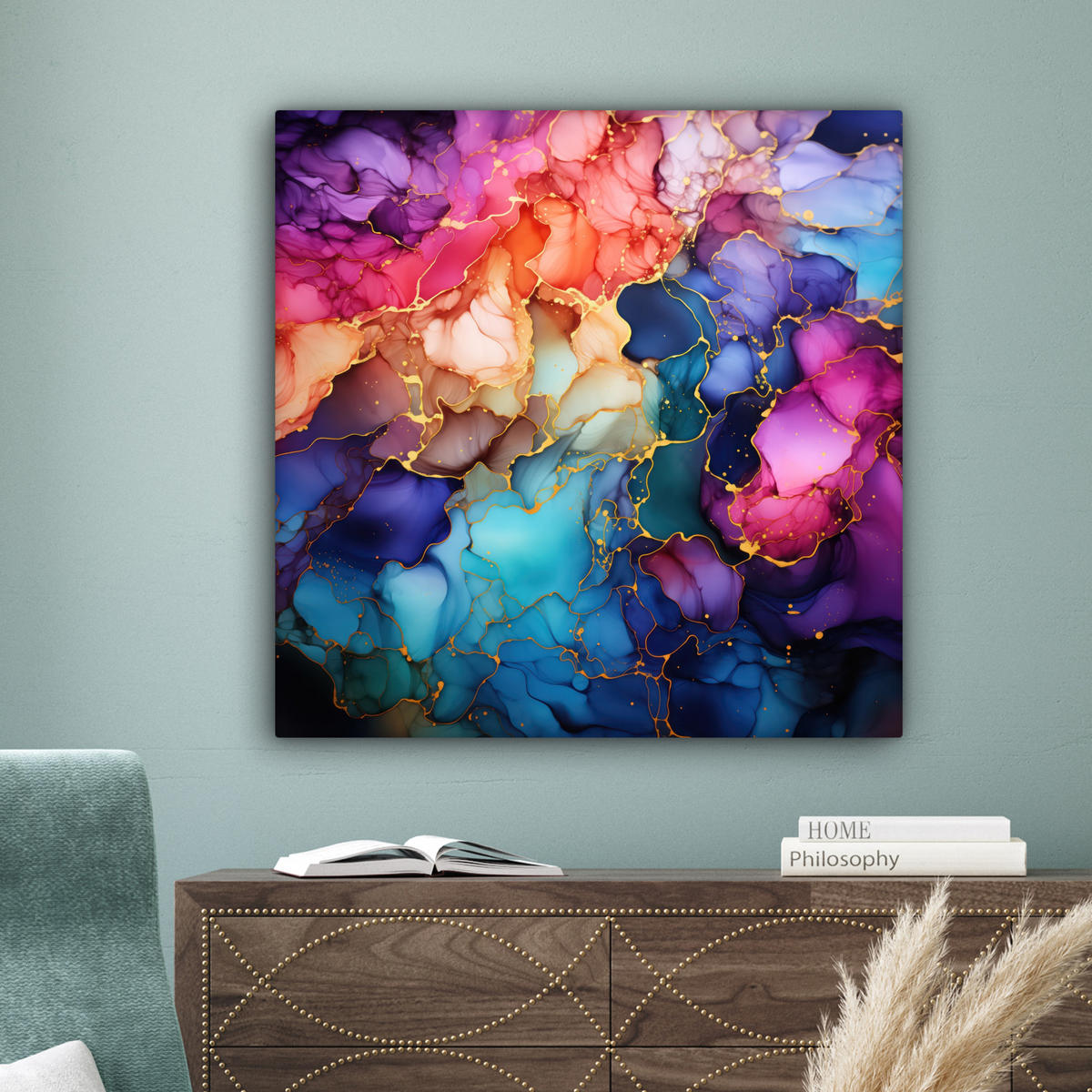 LEINWANDBILD Marmor - Bunt - Abstrakt 90x90 cm - Multicolor, Textil (90/90cm) - MuchoWow