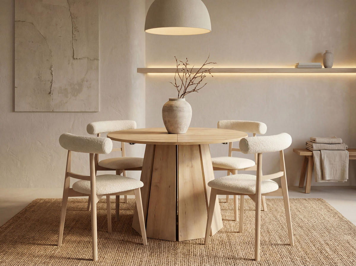 ESSTISCH Lunda rund ausziehbar verlängerbar, Buche Hellbraun 100-180/100/76 cm - Buchefarben/Schwarz, Holzwerkstoff (100/100/76cm) - WFL GROUP