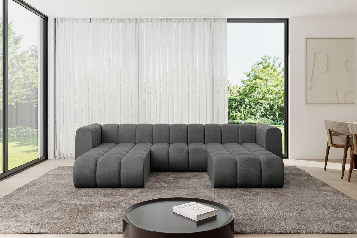 WOHNLANDSCHAFT modulares Sofa Joren-U1 - 319x177x70 cm Dunkelgrau - Dunkelgrau, Holzwerkstoff/Textil (319/70/177cm) - ALTDECOR