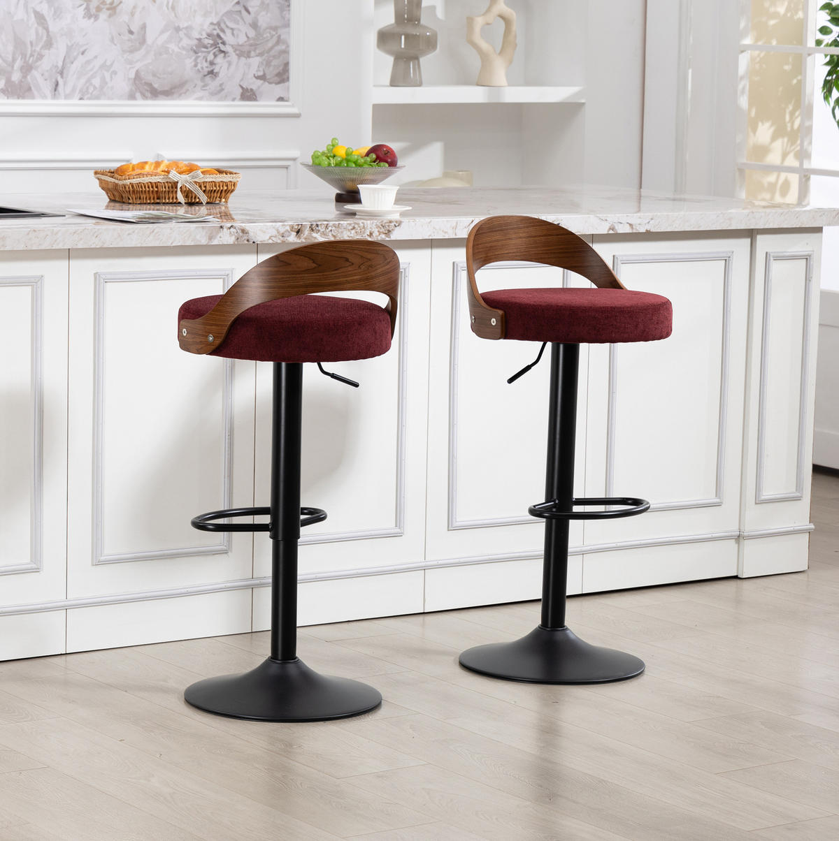 BARHOCKER 2er-Set, 360° drehbar, höhenverstellbar, Weinrot - Weinrot, Metall (42/77/42.5cm) - MIVRAY
