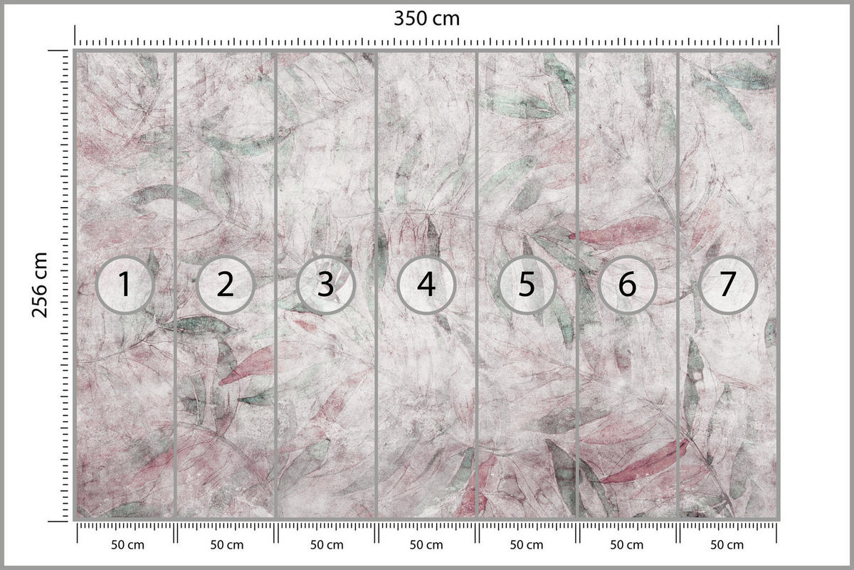 FOTOTAPETE Blätter Beton Abstraktion Vintage 350x256 - Violett/Rosa, Papier (350/256cm) - Muralo
