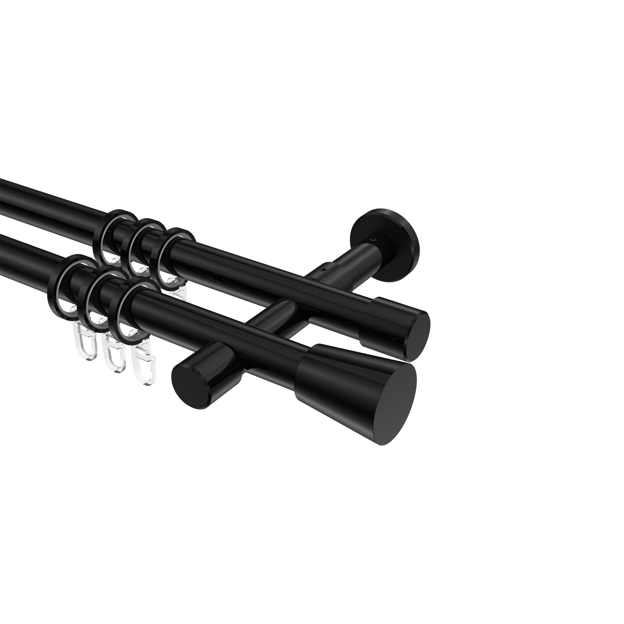 GARDINENSTANGEN-SET Prestige Sitra 140 cm, 2-läufig, 20 mm Ø Schwarz - Schwarz, Metall (140cm) - INTERDECO
