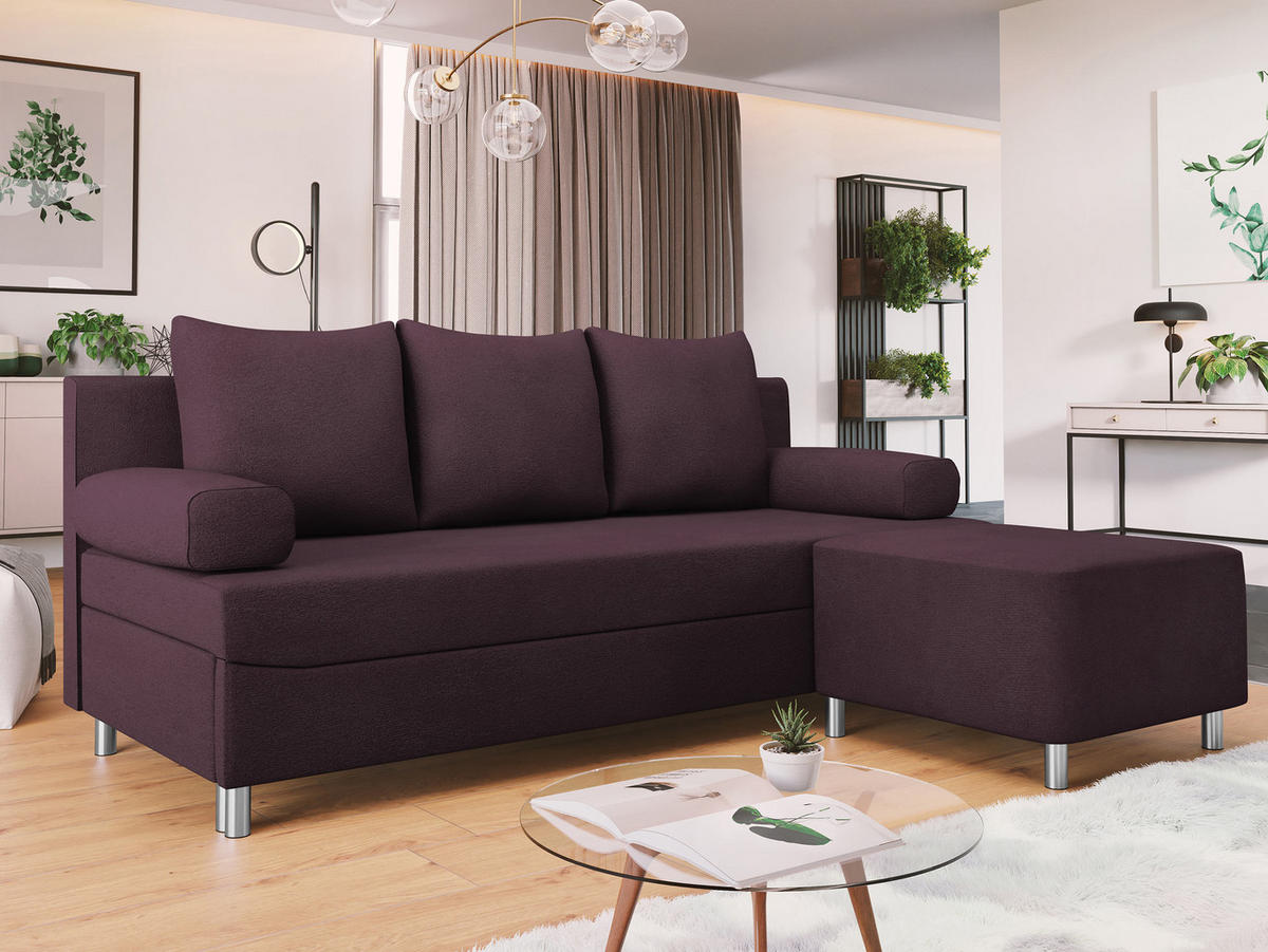 SCHLAFSOFA Dover mit Polsterhocker - Chromfarben/Violett, Holz/Kunststoff (192/80cm) - MIRJAN24