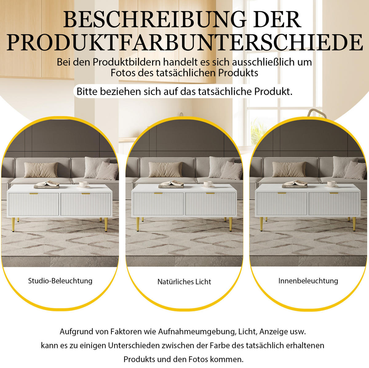 COUCHTISCH 100/50/40 cm in Weiß mit 2 Schubladen und goldfarbenen Details - Weiß, Holzwerkstoff (100/50/40cm) - Flora Grace