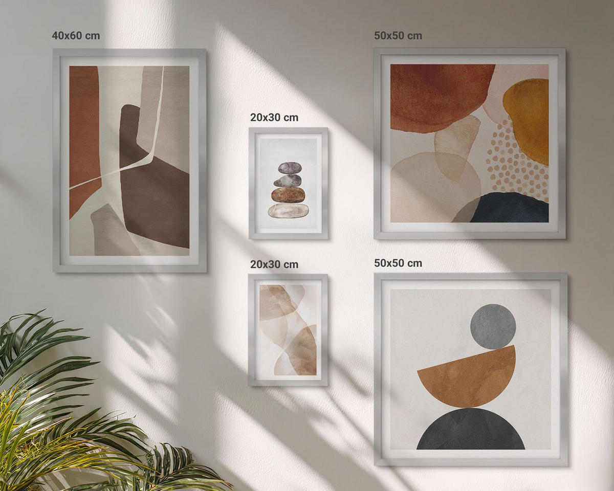 WANDBILDER 5er Set - 50x50 cm & 20x30 cm & 40x60 cm Silberner Rahmen - Abstrakte Malerei Dekorationen - Silberfarben, Kunststoff (40/60cm) - ArtPrintCave