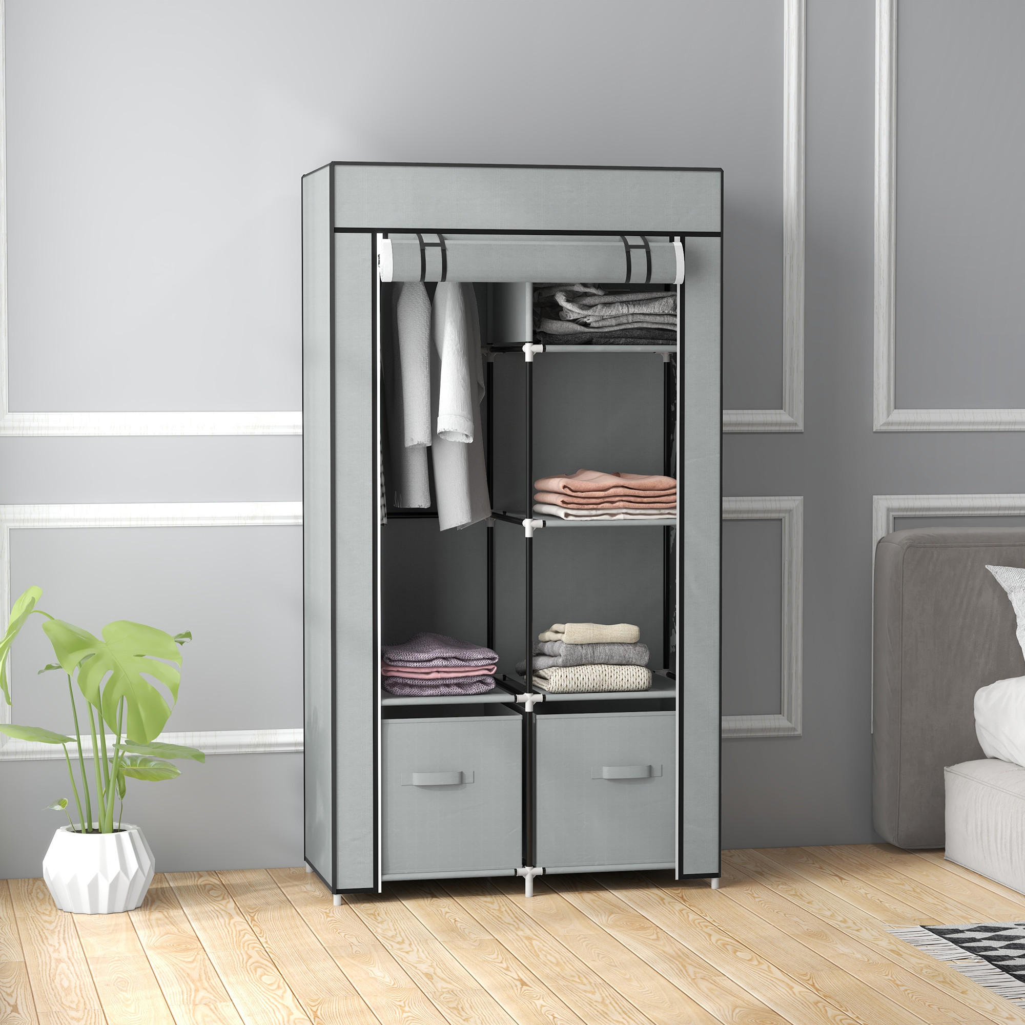 STOFFSCHRANK, Kleiderschrank, Hellgrau - Hellgrau, Metall (42.5/162.5/83cm) - HOMCOM