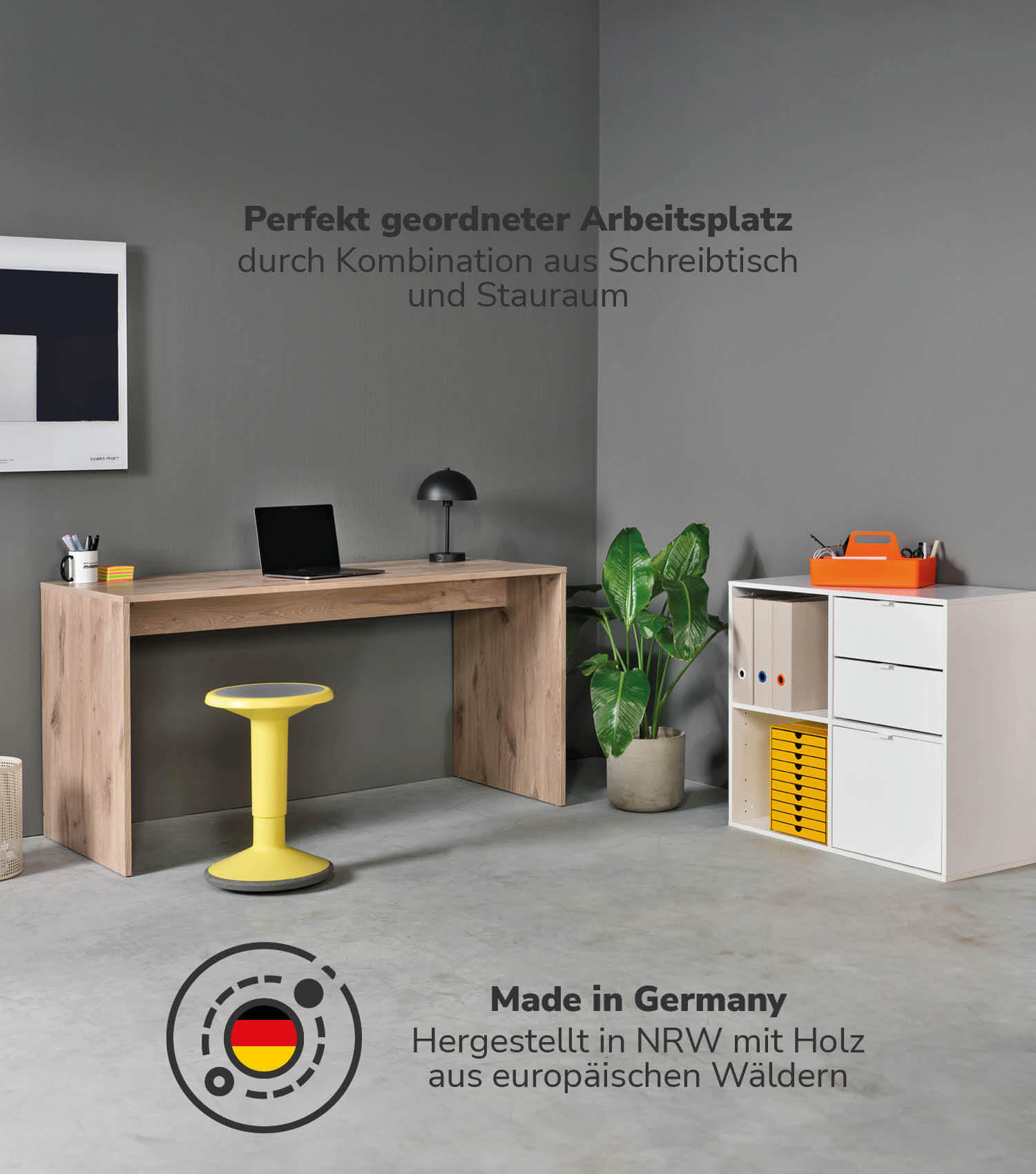 SCHREIBTISCH Der Produktive - Eichefarben/Weiß, Holzwerkstoff (65/145/77cm) - Mokebo