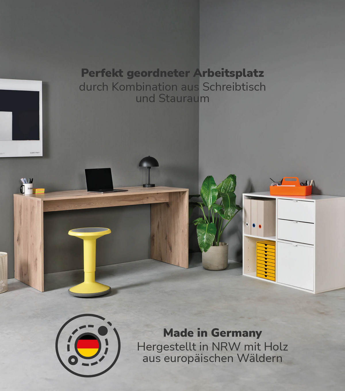 SCHREIBTISCH Der Produktive - Eichefarben/Weiß, Holzwerkstoff (65/145/77cm) - Mokebo