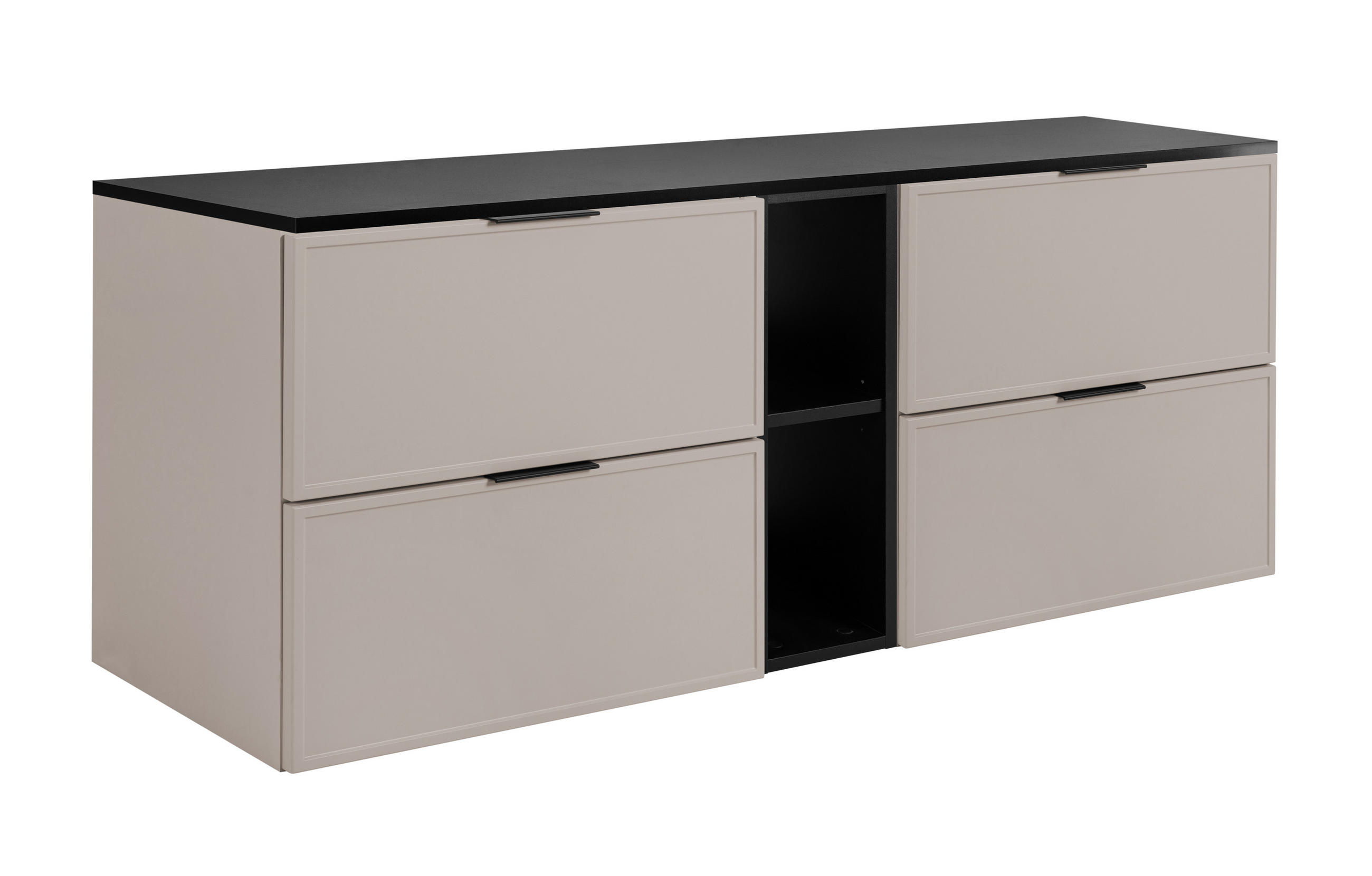 BADEZIMMERSCHRANK, Kaschmir / Dunkelgrau, Schwarze Griffe, 180 ( 2 x 80 + 20) x 46 x 57 cm - Kaschmir/Schwarz, Holzwerkstoff/Kunststoff (180/57/46cm) - 3XE LIVING