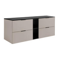 BADEZIMMERSCHRANK, Kaschmir / Dunkelgrau, Schwarze Griffe, 140 ( 2 x 60 + 20) x 46 x 57 cm - Kaschmir/Schwarz, Holzwerkstoff/Kunststoff (140/57/46cm) - 3XE LIVING