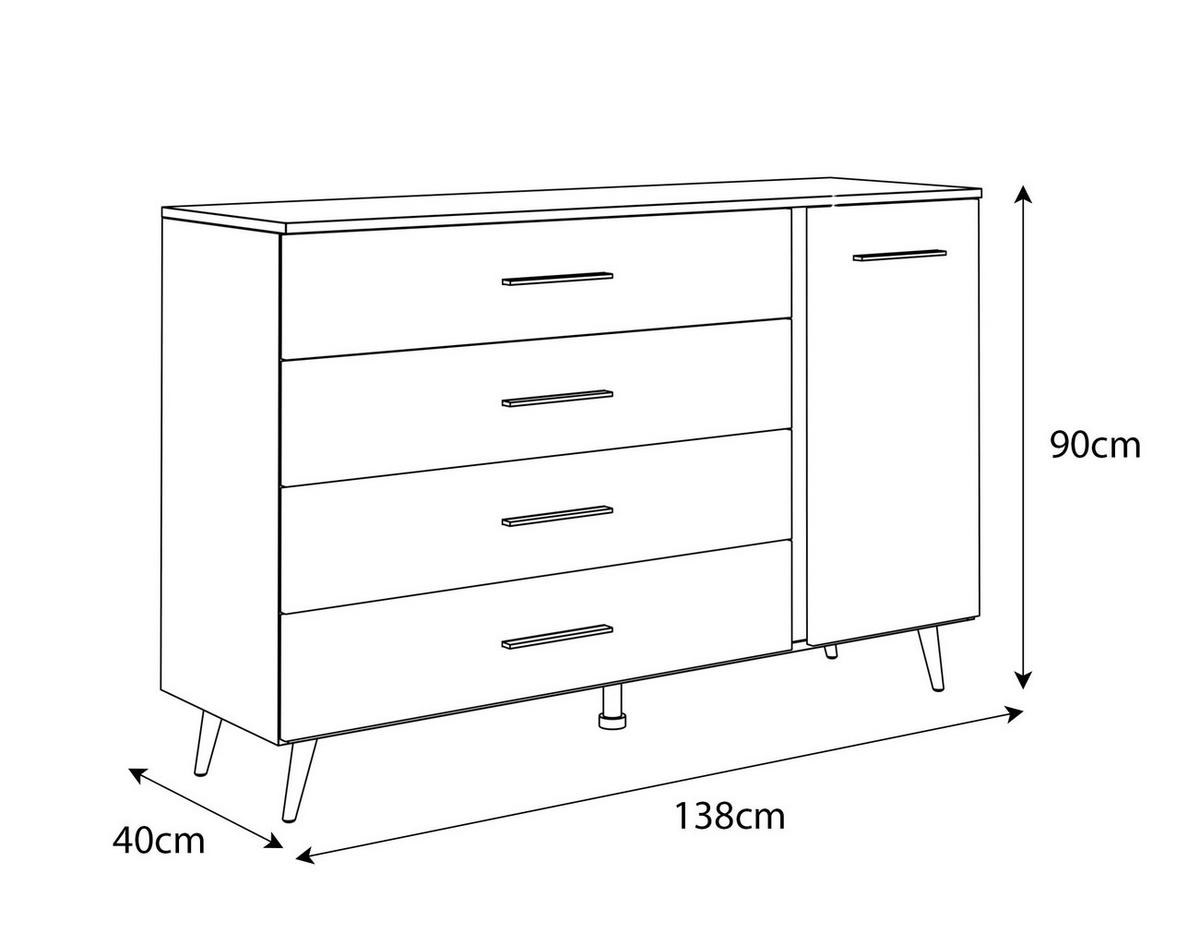 KOMMODE AURA II mit Griffen und LED-Beleuchtung Beinfarbe – Chrom - Silberfarben/Weiß, Holzwerkstoff (138/90/40cm) - Lookway