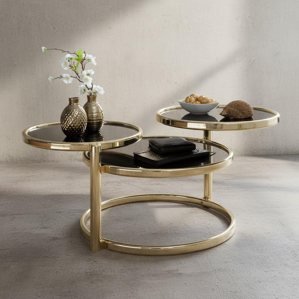 BEISTELLTISCH Glas Stahlgestell Schwenkbare Platten, Gold 58x58x43 cm - Goldfarben, Glas/Metall (58/58/43cm) - KADIMA DESIGN