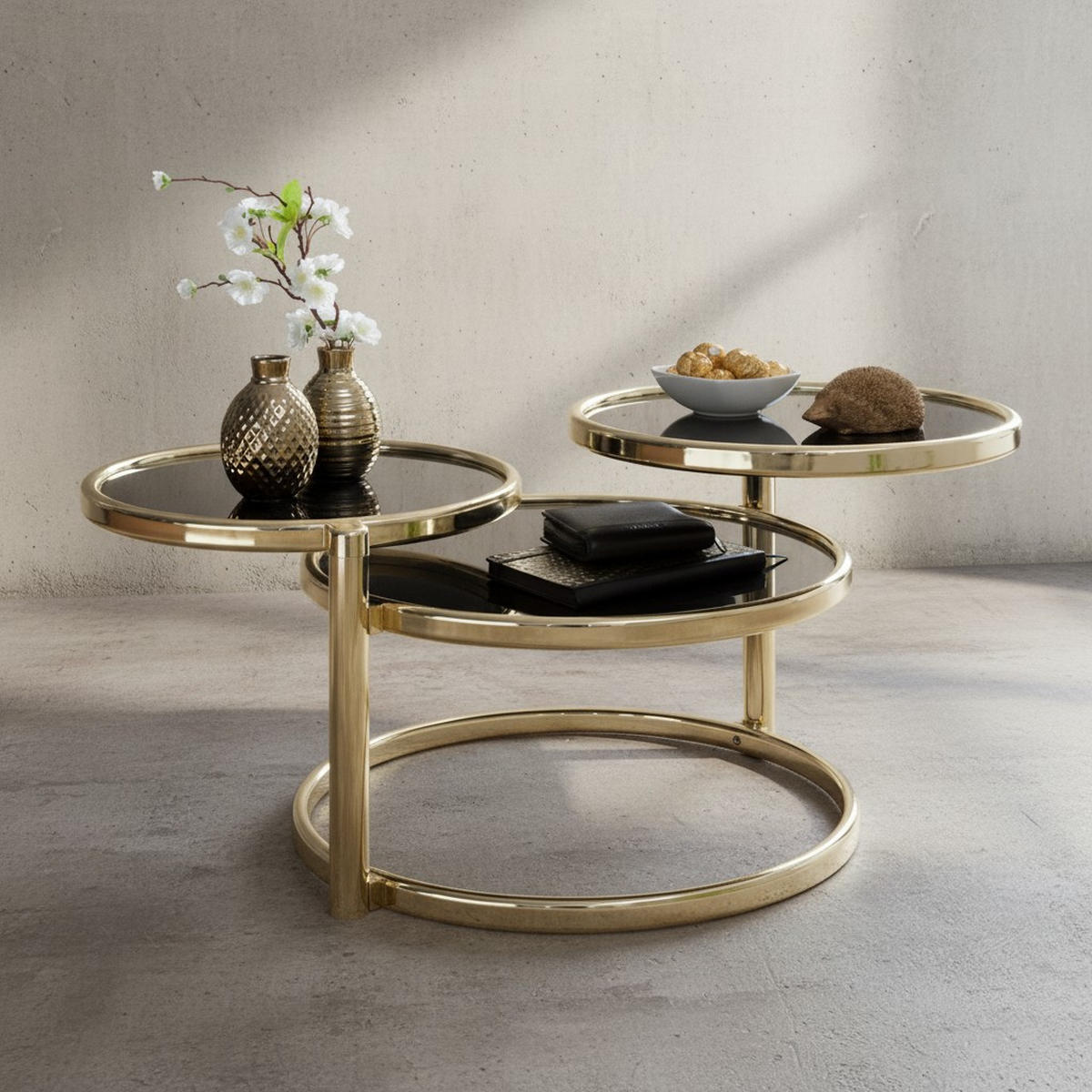 BEISTELLTISCH Glas Stahlgestell Schwenkbare Platten, Gold 58x58x43 cm - Goldfarben, Glas/Metall (58/58/43cm) - KADIMA DESIGN