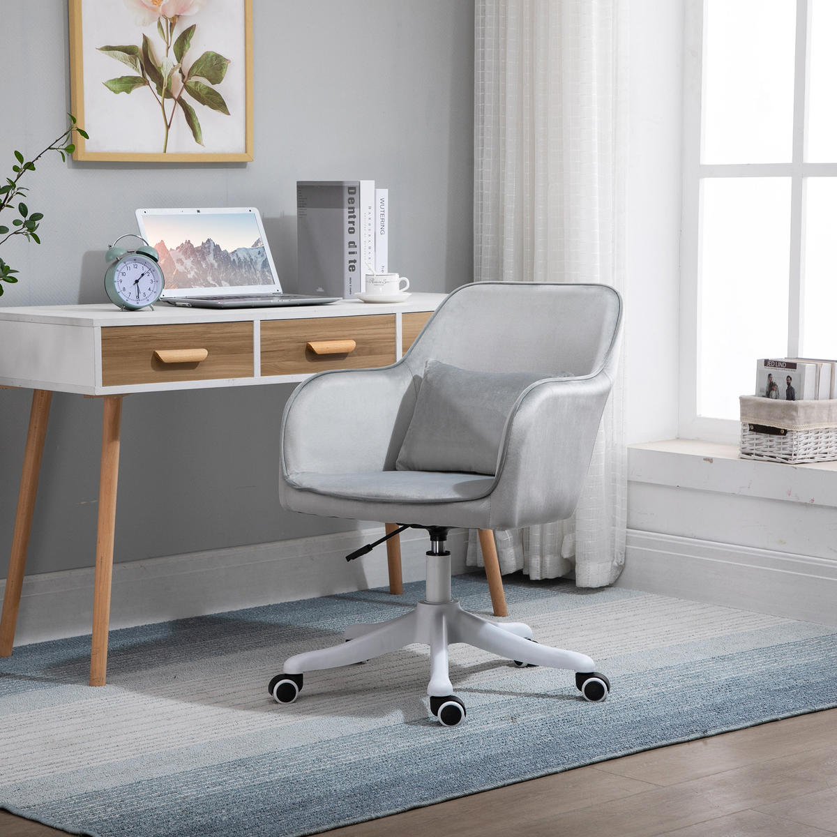 MASSAGE Bürostuhl Drehstuhl Arbeitstuhl mit Vibrationsfunktion Samt Grau - Grau, Textil (70/86/57cm) - Vinsetto