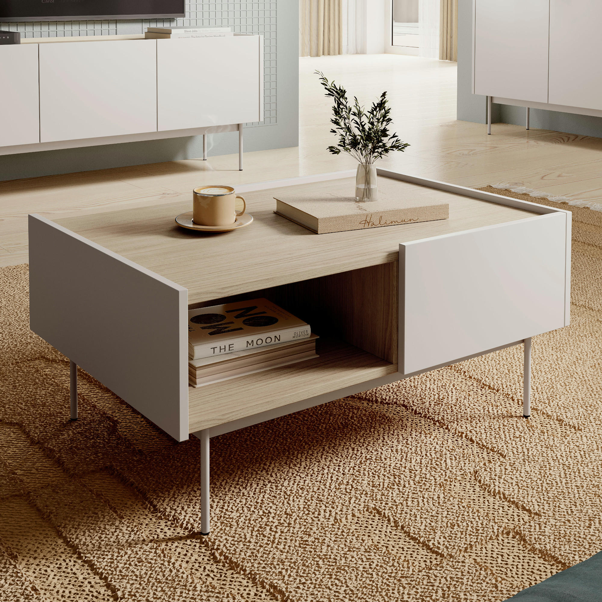 COUCHTISCH KELOWNA STO1-3S System der leisen Schließung der Fronten, Kaschmir - Kaschmir, Holzwerkstoff/Kunststoff (65/97/45cm) - Komodee