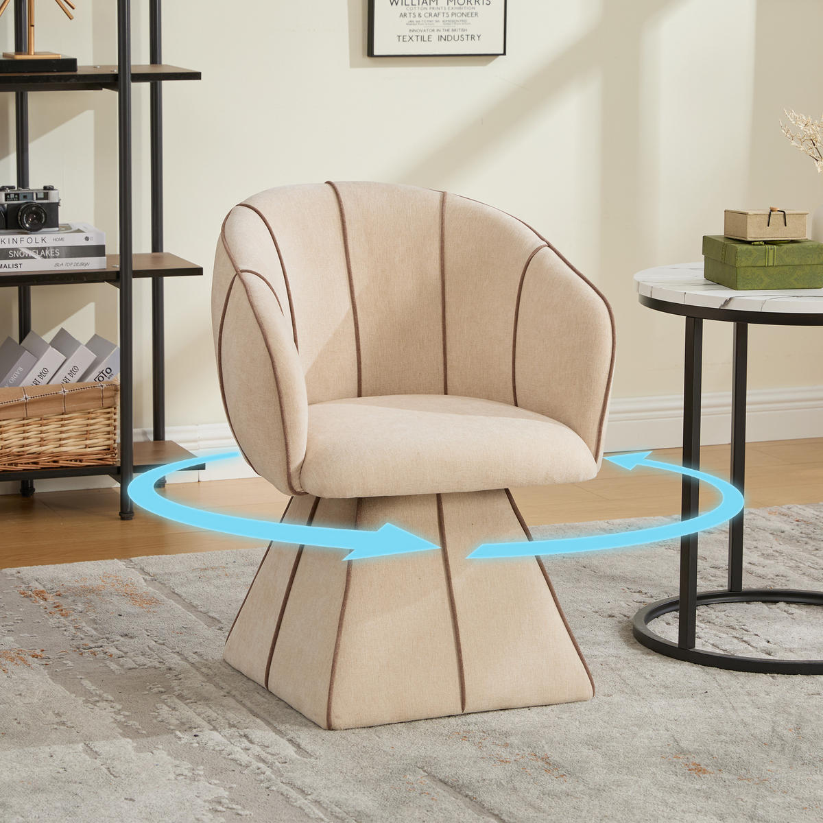 DREHSTUHL 360° Chenille Ergonomischer Sessel Wohnzimmer & Schlafzimmer - Sahara, Textil (56/74.5/54cm) - Urban Meuble