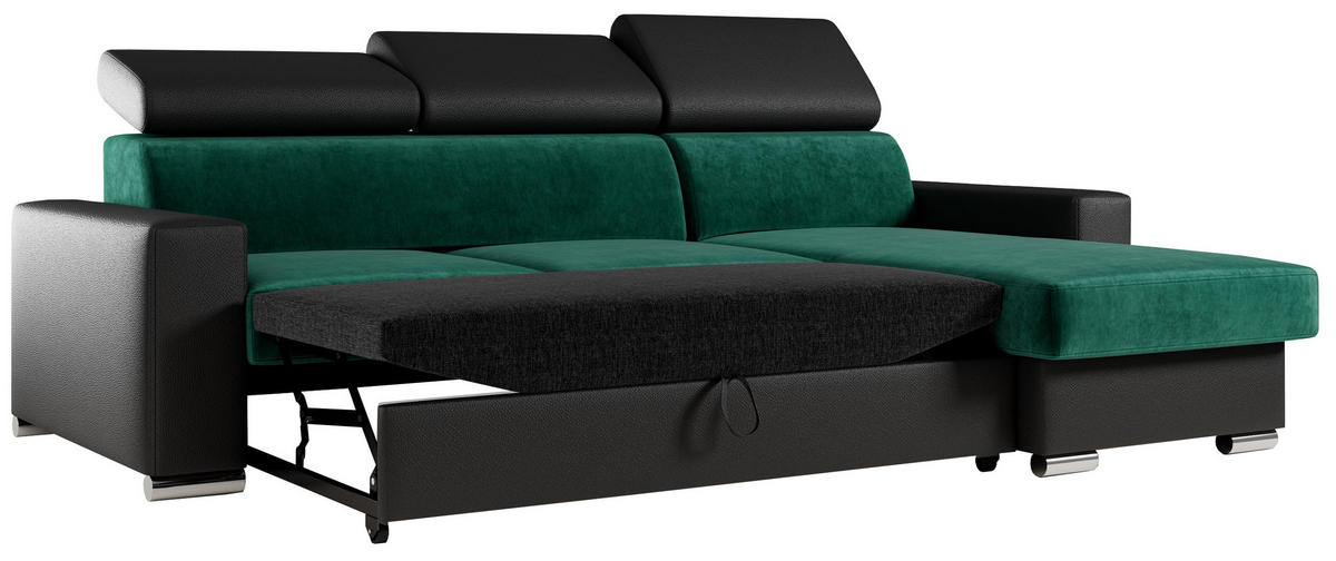 ECKSOFA FOX-L Dunkelgrün/Schwarz - Dunkelgrün/Silberfarben, Kunststoff/Textil (242/168cm) - MKS