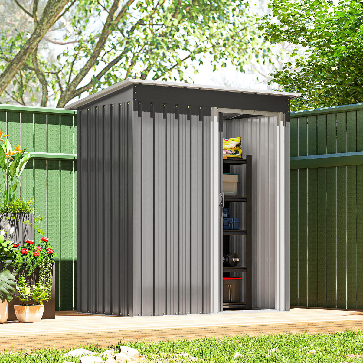 GARTENHAUS Grau 1 Stück - Grau, Kunststoff/Metall (89/182/163cm) - GiPP