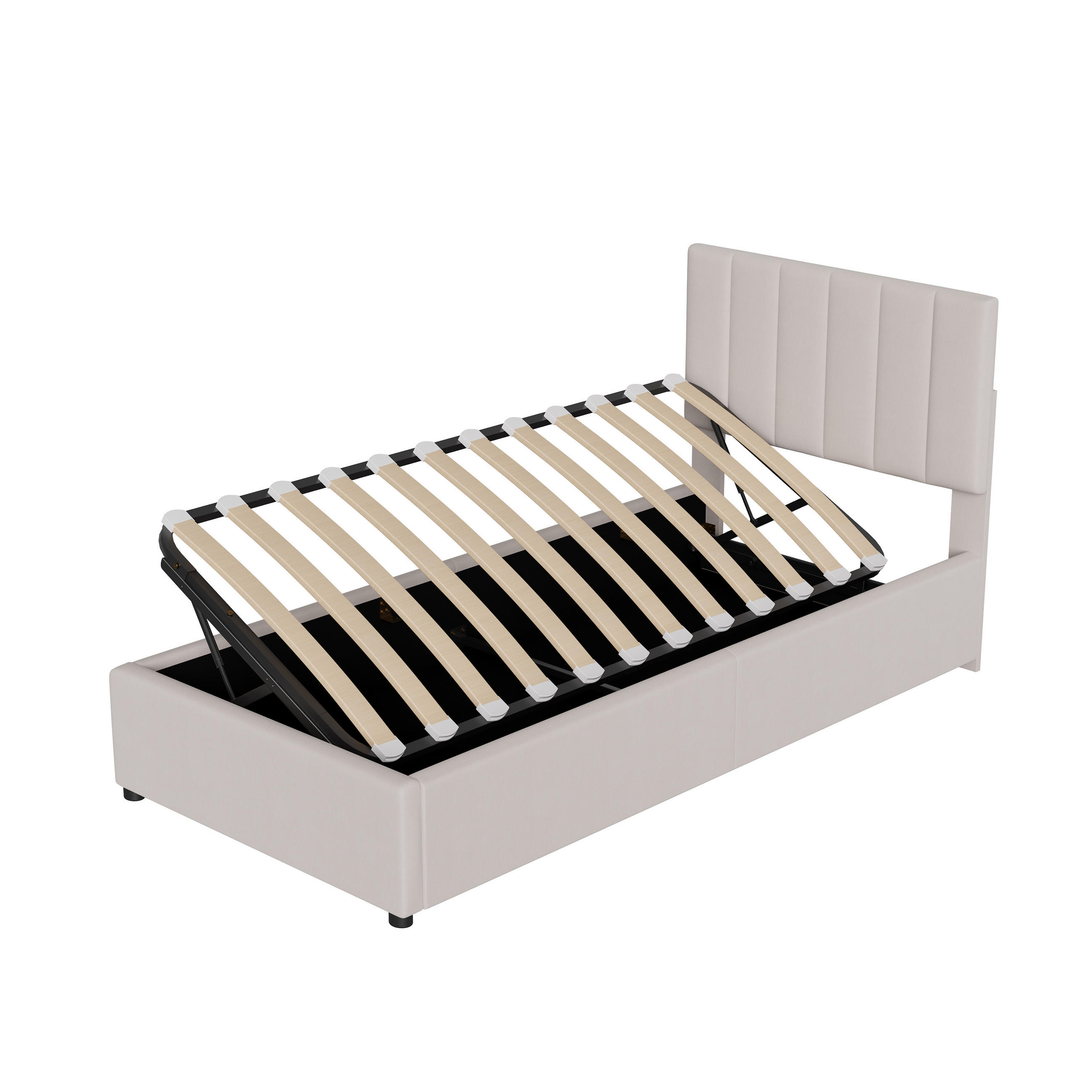 STAURAUMBETT 90x200 cm, jugendbett, mit hydraulischem Liftmechanismus und großem Bettkasten, Leinenstoff, beige - Beige, Holz/Textil (90/200cm) - BRILVERDE