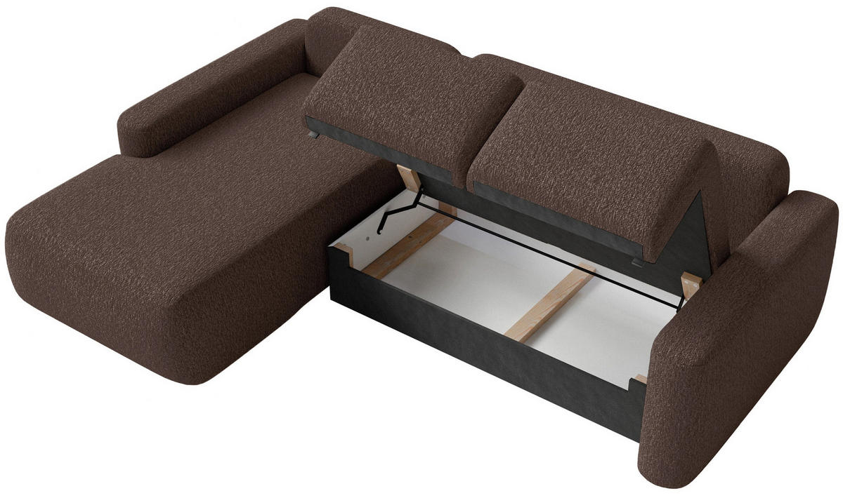 ECKSOFA Carnos Mini Braun Chenille - Schwarz/Braun, Kunststoff/Textil (238/164cm) - Selsey