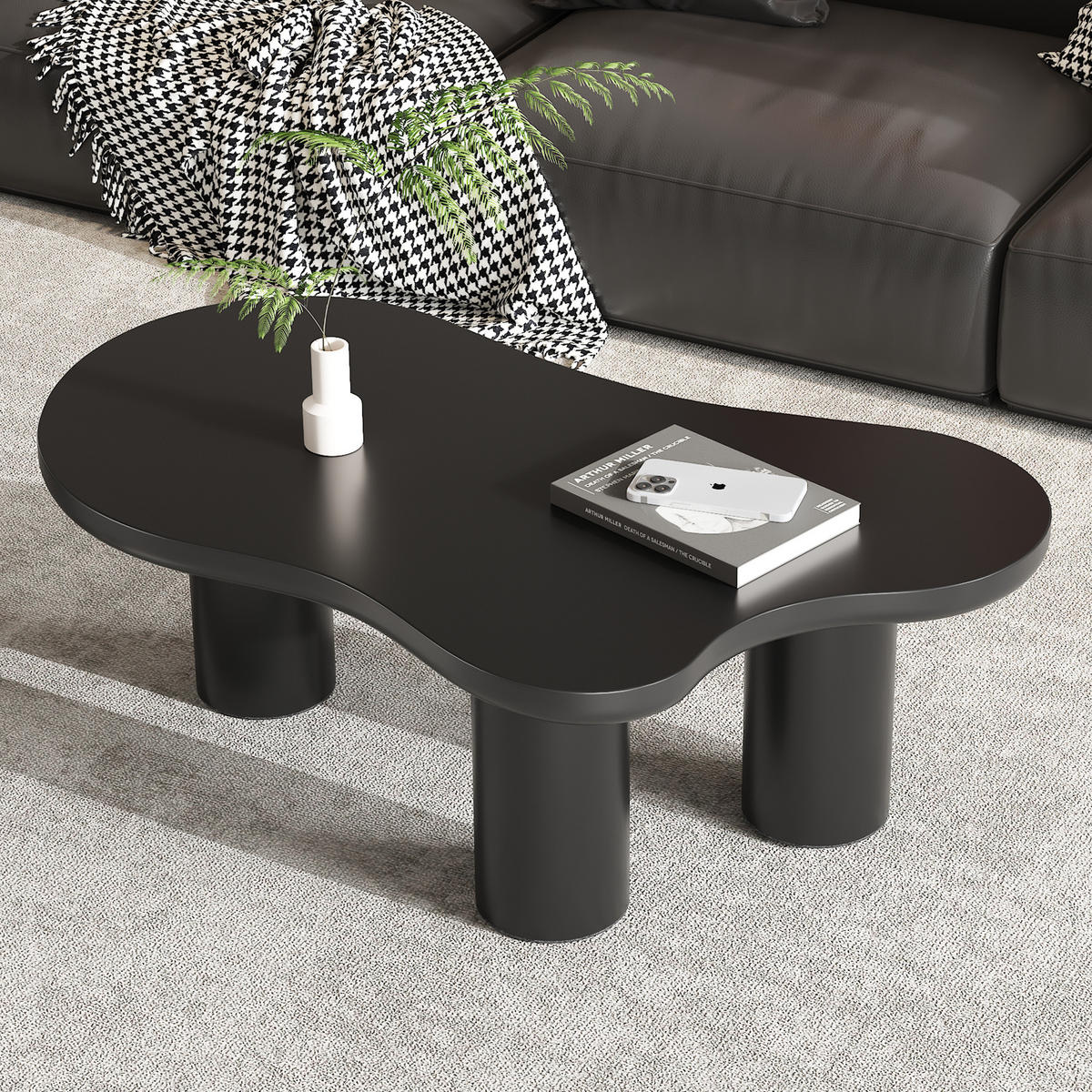COUCHTISCH Wolkenform 107/66/40,5 cm Schwarz aus MDF mit PVC-Beinen - Schwarz, Holzwerkstoff (107/66/40.5cm) - OKWISH