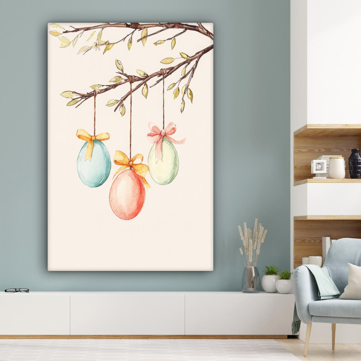SLIKA NA PLATNU Velikonočna jajca 90x140 cm - krem, tekstil (90/140cm) - MuchoWow