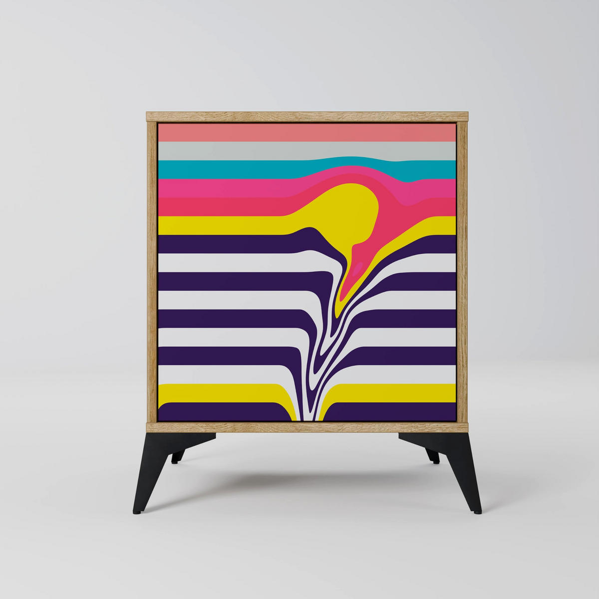 SIDEBOARD TONE COLLAPSE, Eichefarben, 57,5x42x70,5 cm, Schwarze Metall-Sternfüße - Eichefarben/Multicolor, Holzwerkstoff/Metall (57.5/70.5/42cm) - SpaceRebels