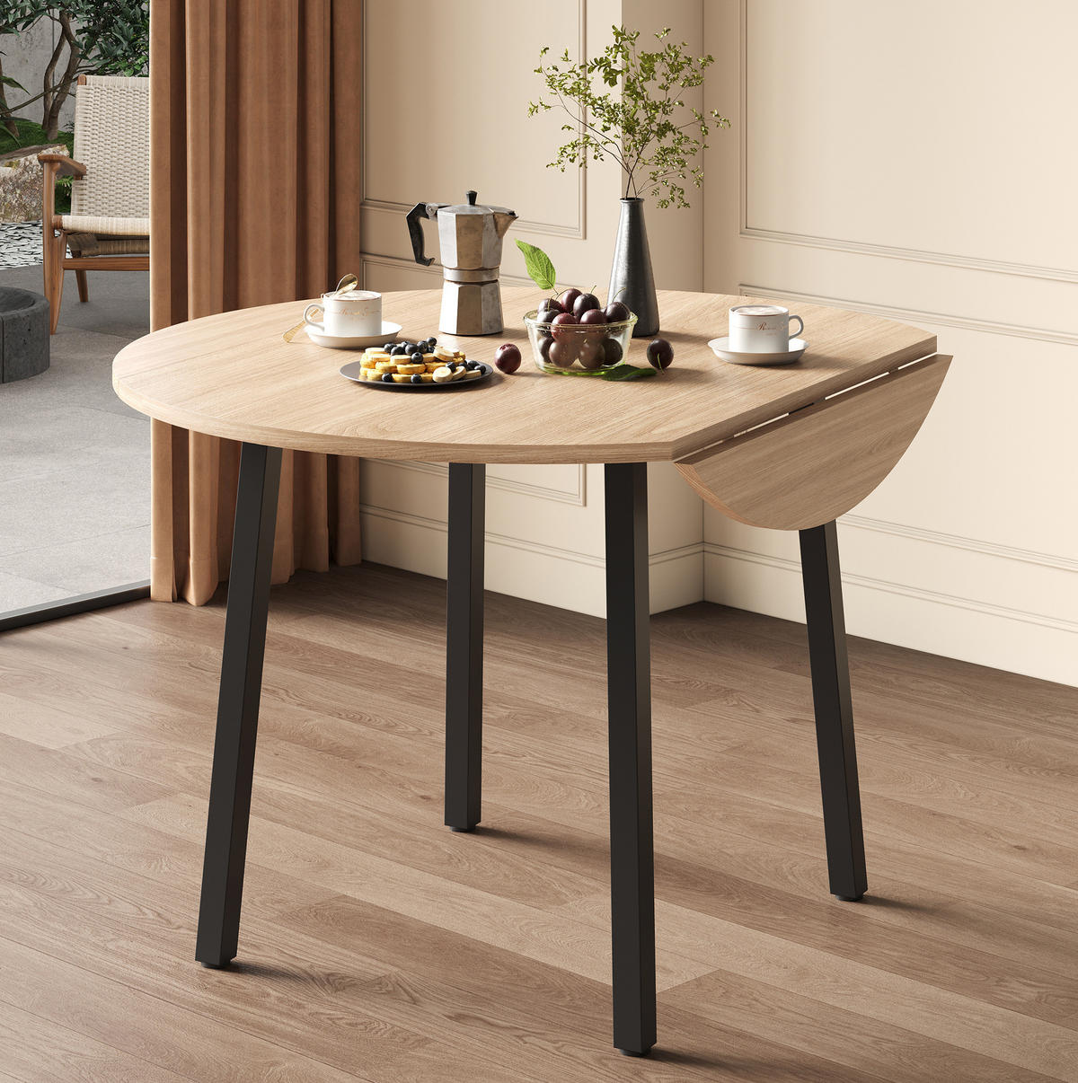 ESSTISCH 100/100 cm in Eicheoptik, klappbar, rund, für 2-4 Personen - Eichefarben, Holzwerkstoff (100/100/75cm) - Flora Grace