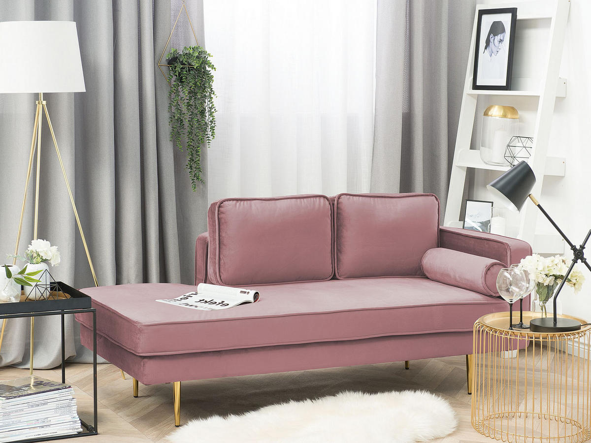 CHAISELONGUE Samtstoff rosa rechtsseitig Miramas - Pink/Goldfarben, Textil (171/63/79cm) - Beliani